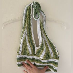 Hollister Green Knit Crochet Cropped Halter Top | size M women's